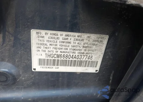 2004 Honda Accord 3.0 Ex из США, поврежденный, VIN 1HGCM66804A037746